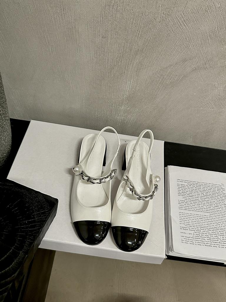 Sandale de damă la modă cu vârf rotund negru argintiu alb auriu pantofi de vară pentru rochie 2024 noi sosiri toc mic design cu perle pantofi la modă 35-39