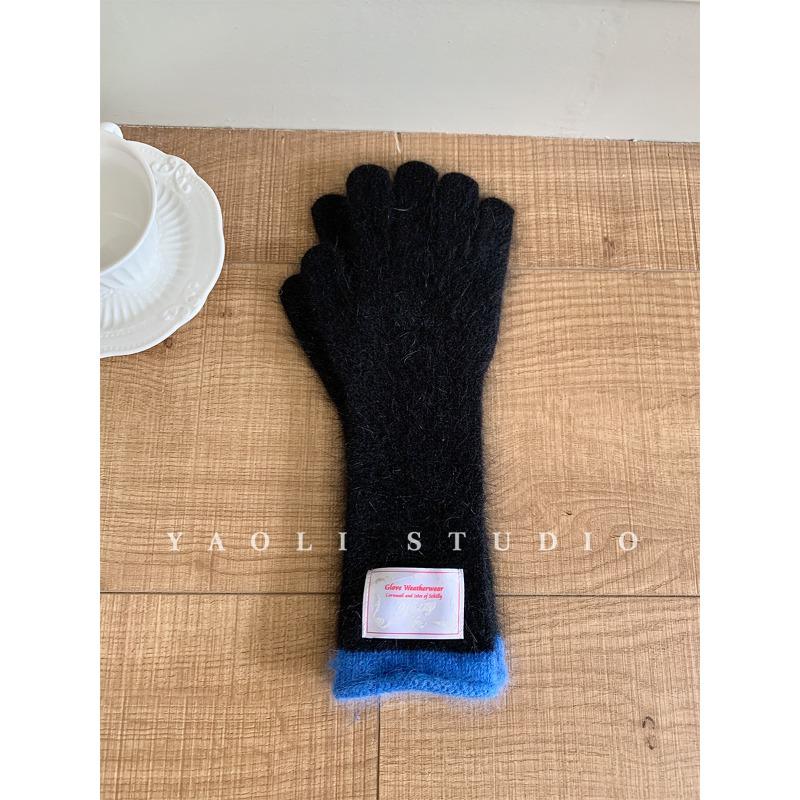 

Женские осенне-зимние теплые и холодные вязаные перчатки для велоспорта с этикеткой из кроличьего меха, длинные на запястье, без пальцев, с тачскрином, корейские one size