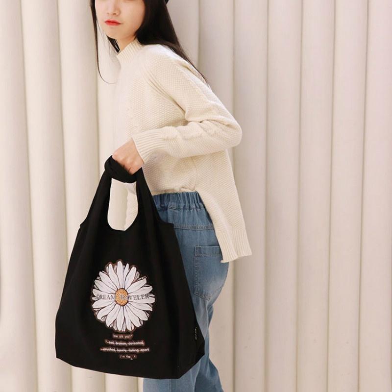 Daisy Canvas Shoulder Bag Student Handbag Women Small Shopping Bag Girl Flowers Casual Tote Bag