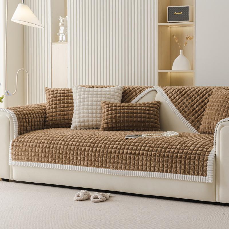 

Internet Celebrity Sofa Cushion Autumn And Winter Thickened Plush Seat Cushion Simple Modern Non-Slip Leather Sofa Cover Cloth Towel Seat Cushion 70*70cm