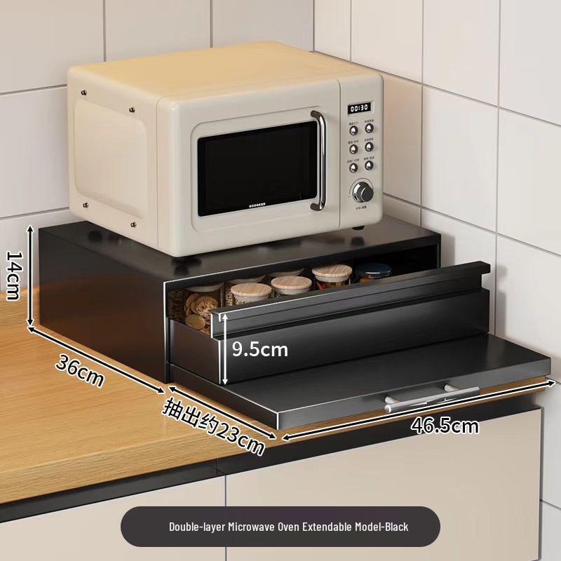 Coffee Machine Storage Rack & Microwave Riser with Dustproof Tea Bag Box