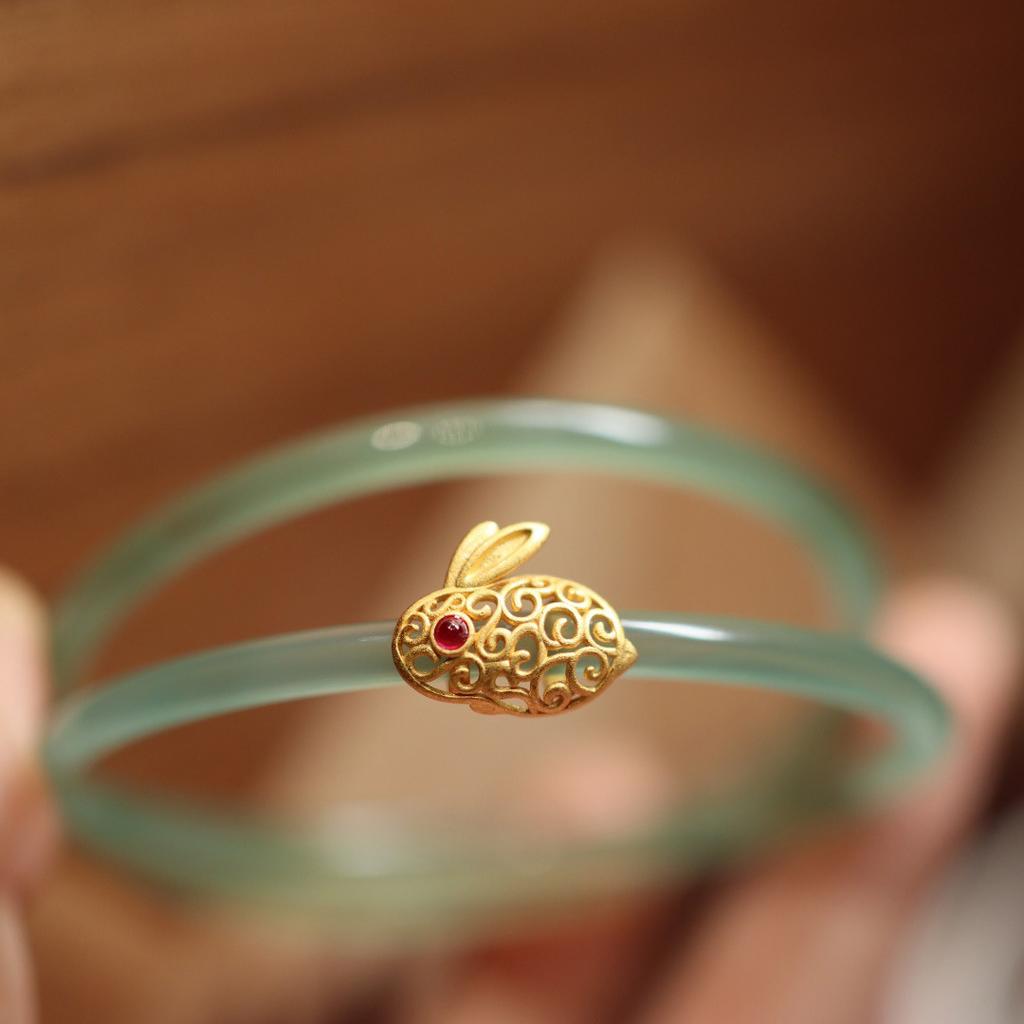 Spring and Summer Bracelet Blue Hollowed-out Ruyi Bell Type Female Chalcedony Agate Bracelet Artistic Vintage Jade Bracelet Chinese Style