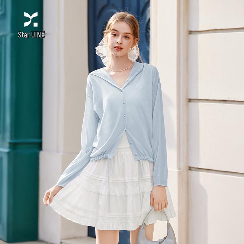 Xiangying Women s Summer Drawstring Waist Hooded Knit Cardigan L