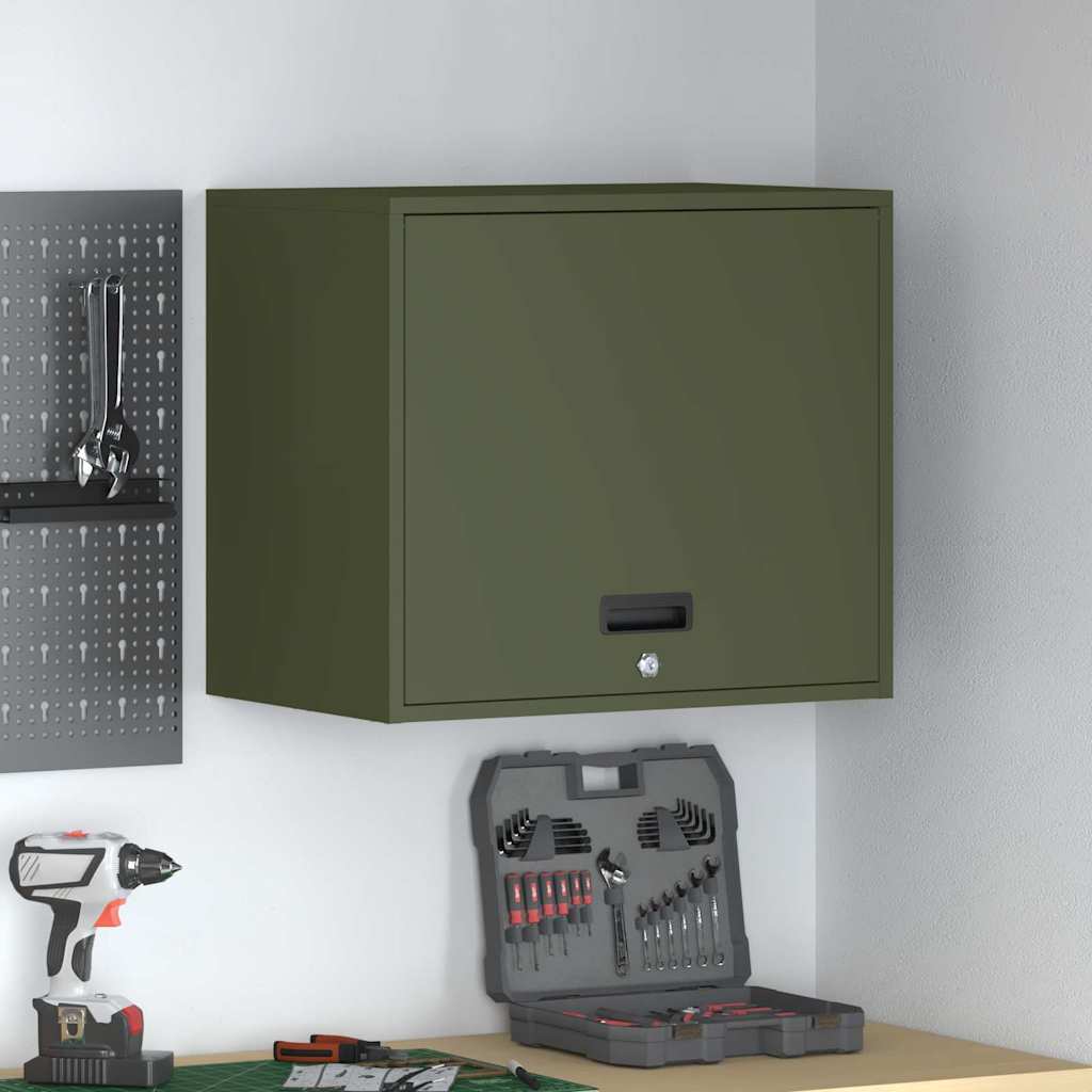 Wall Mounted Garage Cabinet with Gas Pressure Lift Door Olive Green