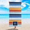 Monogram Initial Striped Beach Towel Soft Microfiber Towel for Men Women Summer Beach Pool Camping Gym Yoga Travel