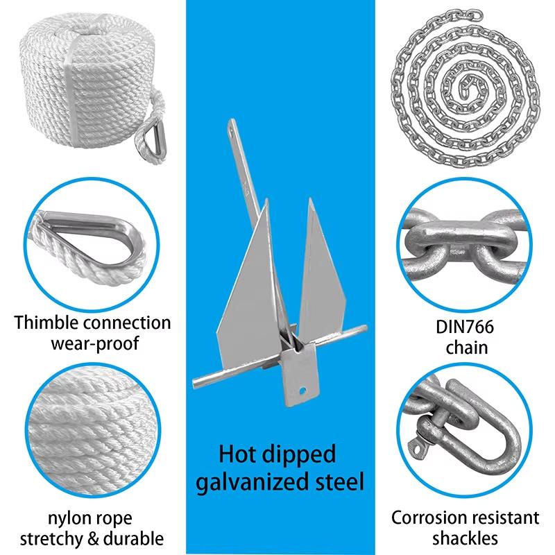Danforth Anchor Set 6KG Anchor Weight Includes 100ft Fixed Rope/8ft Chain Marine Anchor for Sand, Gravel, and Silt Seabeds
