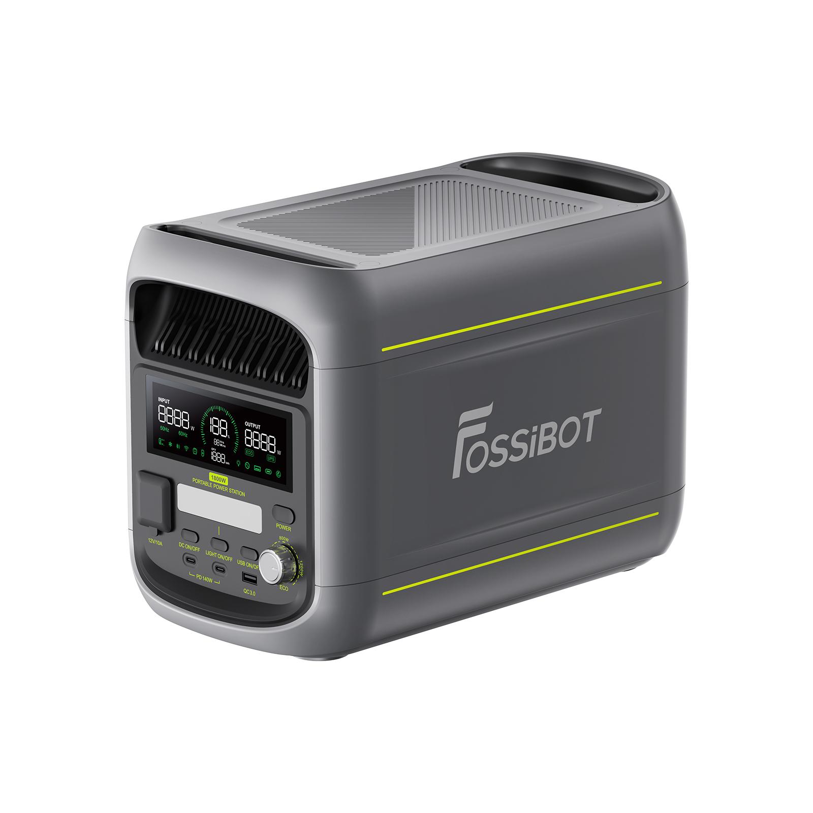 Station d'énergie portable FOSSiBOT F1800 – Capacité 1024 Wh – Sortie AC 1800 W – Batterie LiFePO4 – Puissance de charge réglable (200-1000W) – UPS