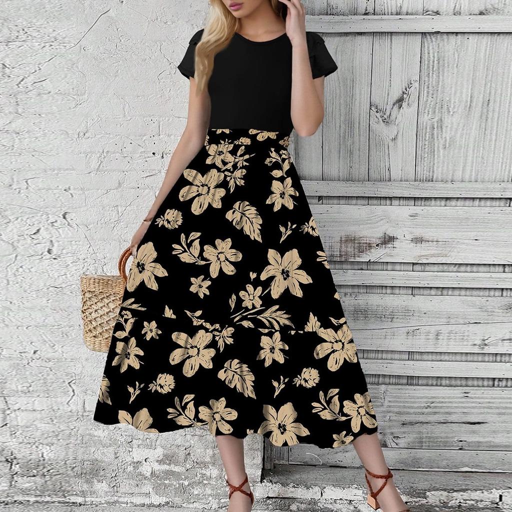 Women's Floral Print High Waist Fashionable And Elegant Dress