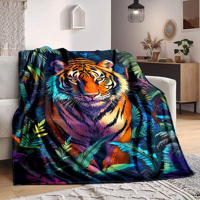1pc Tiger Jungle Lightweight Flannel Blanket, Comfortable and Warm Blanket, for Office and Camping Sofa Bed, Livingroom178