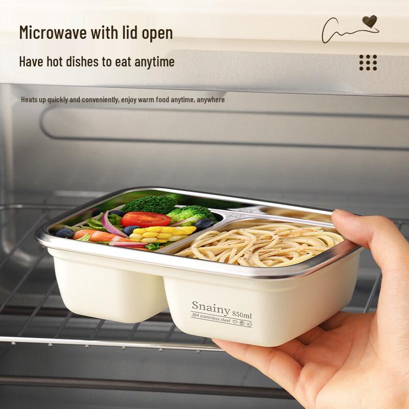 Xihe 304 Stainless Steel Divided Lunch Box with Cutlery