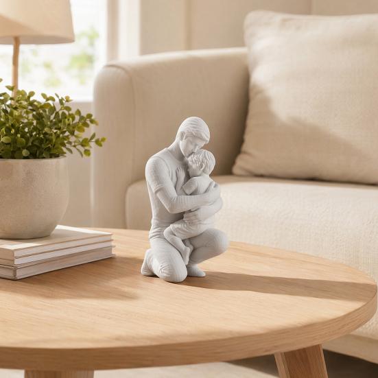 3D-gedruckte Skulptur-Figuren von Vater und Sohn, die sich umarmen, Matt-weiße Heim-Tischdekoration, Sentimentales Geschenk für Papa vom Sohn zum Vatertag,