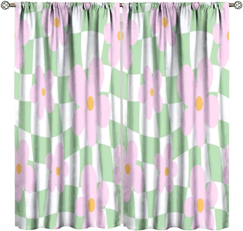 70S Flowers Curta Retro Colors Floral Groovy Vintage Colorful Blackout Window Drapes For Bedroom Living Room Kitchen Cafe