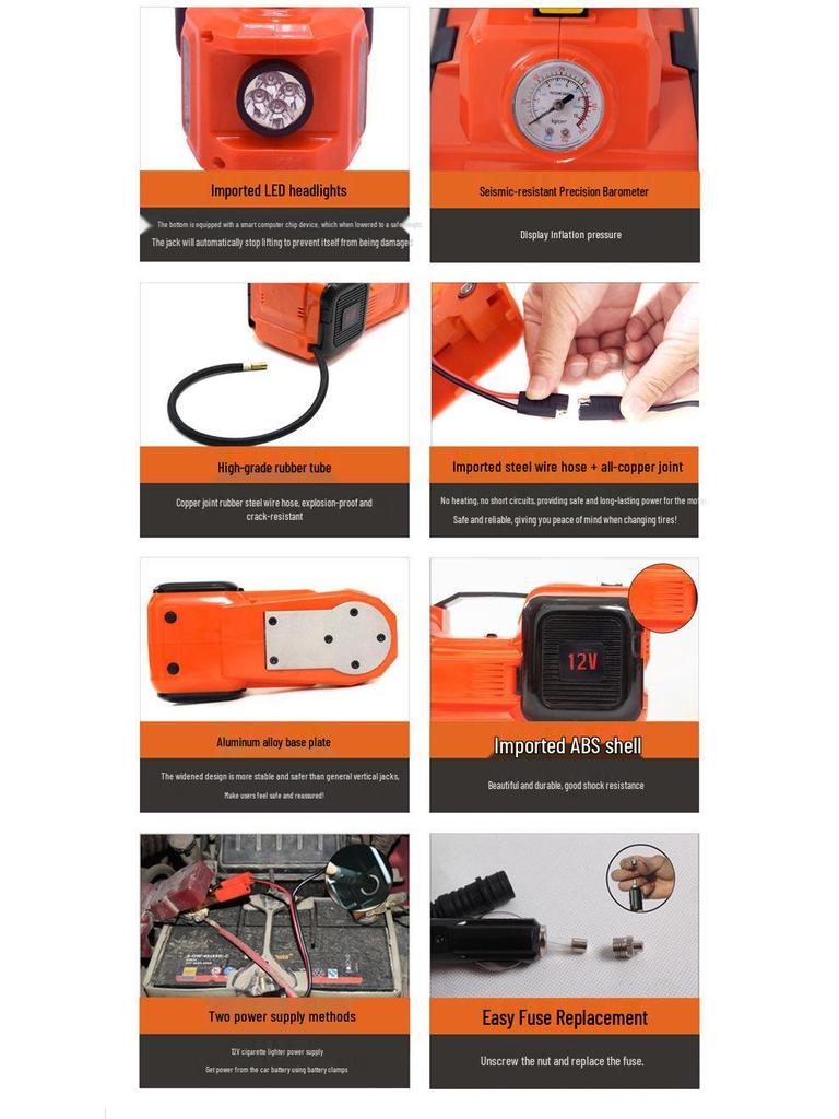 Cric Idraulico per Auto 12V per Veicoli Fuoristrada - Capacità 5 Tonnellate