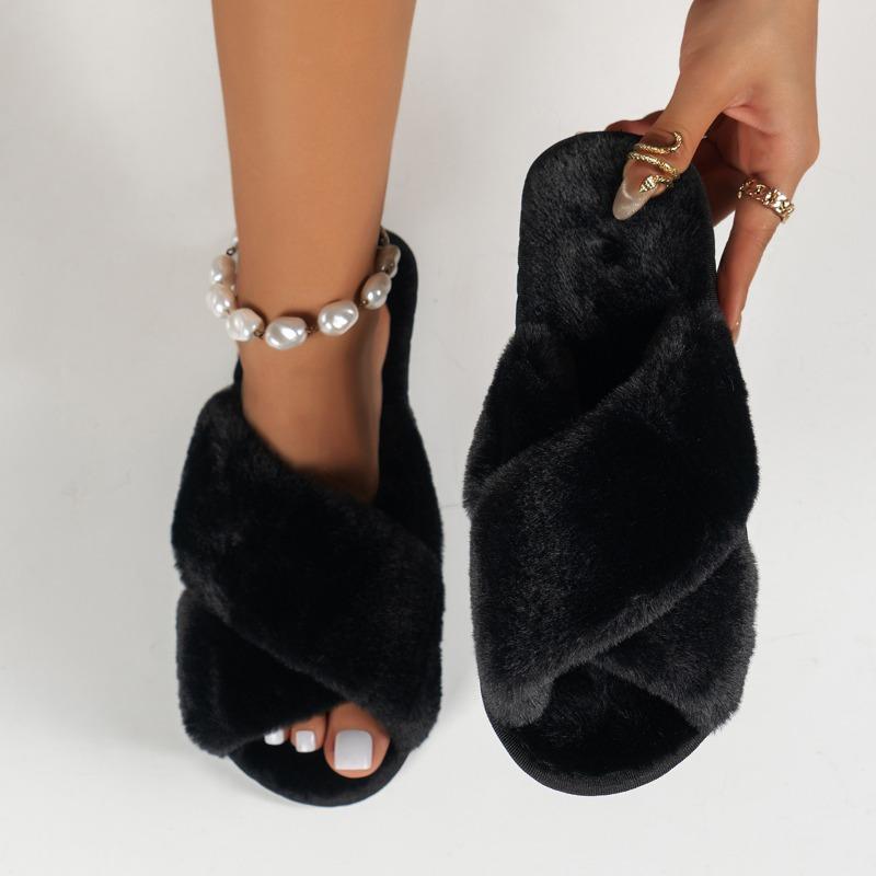 

Осень и зима новые тапочки Мао Мао женские домашние с открытым носком хлопковые тапочки крест уличная одежда большой размер женские тапочки шлепанцы 40 чёрный