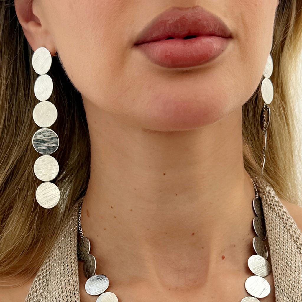 SHIXIN Elegant Metal Sequins Long Drop Earrings for Women Minimalist Geometry Round Hanging Pendant Earring Fashion Jewelry Gift