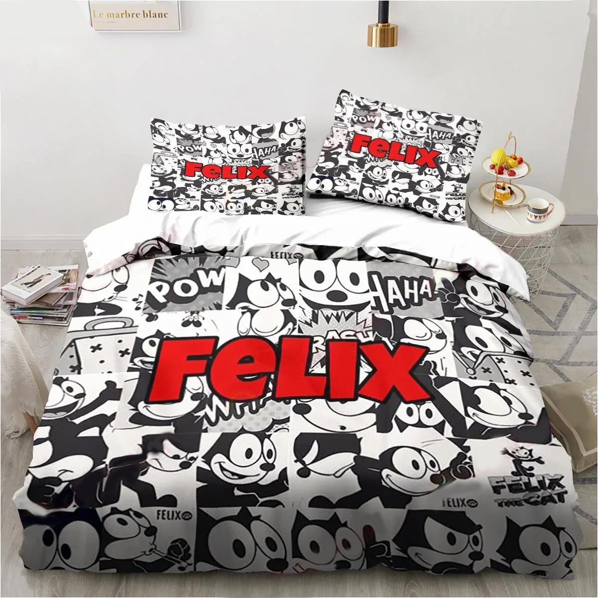 

Comforter Cute F-Felix Cat Cartoon Bedding Set Comforter Bed Set King Queen Twin Size Boys Girls Adults Comforter (quilt)-EU Single(135*200cm)3pcs
