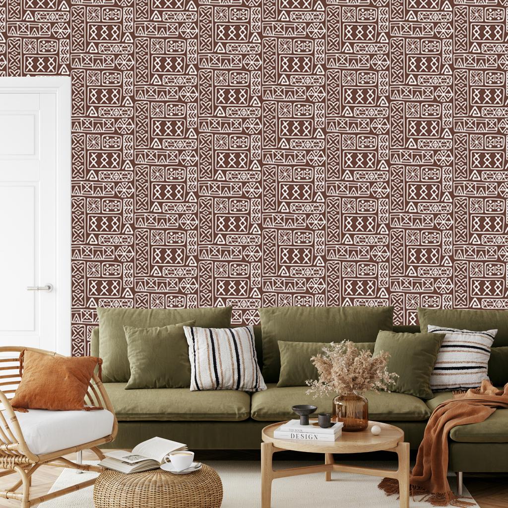 Polynesian Geometric Pattern Orange Wallpaper 50x1000