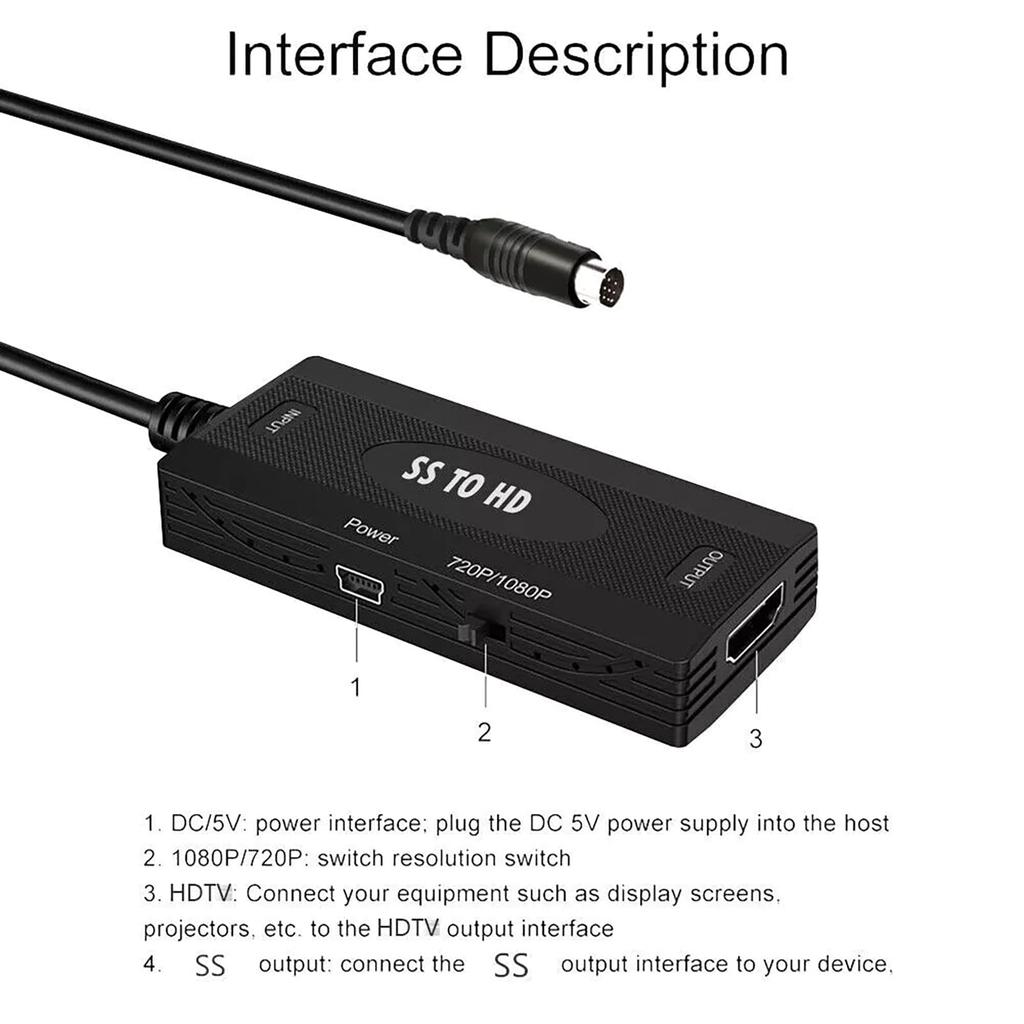 HDMI Video Adapter for Sega Video HDMI Converter Supports Resolution Saturn, Cable, Cord, 169/43 Screen, 1080P/720P