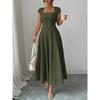 Polyester Solid Color A Line Dress With Splicing Details For Daily Wear