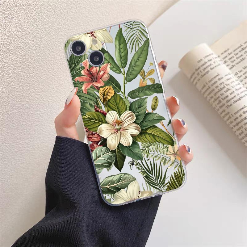Vintage Flower Clear Phone Case For iPhone 12 11 13 Pro Max Mini 14 Pro Max Plus 7 8 Plus SE2 X XR XS Butterfly Plant Back Cover