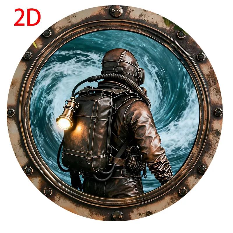 Round Plate Wall Art Retro Diver Suitable for Family Living Room Office Decorations Perfect Gift for Friends 20x20cm(8x8inch)