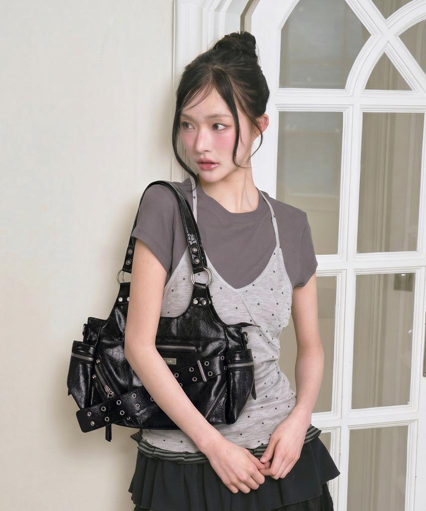 The Green Lab Eyelet Belt Shoulder Bag [Black]