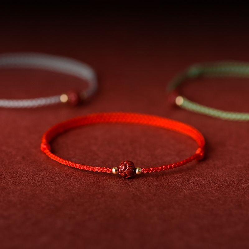 Cinnabar Lotus And Titanium Bead Protection Lucky Red String Natural Cinnabar Protection Bracelet Gift