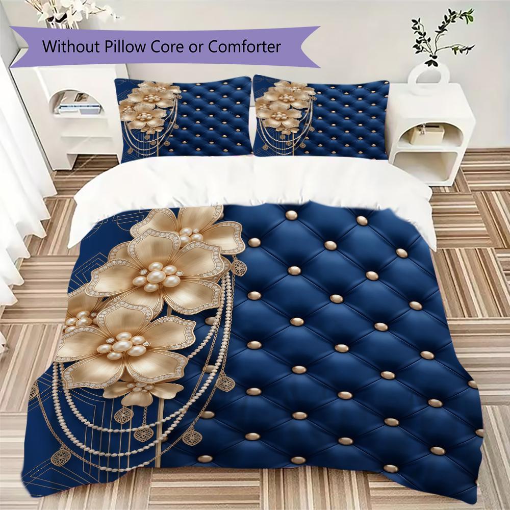 Royal Flower Pattern Bedding uilt Set uilt Cover Pillowcase Home Decoration Birthday Gift (1 * duvet cover + 2 * pillowcase without core)