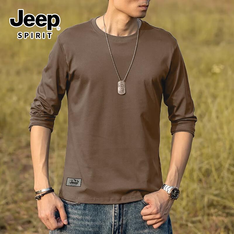 JEEP SPIRIT Men s Round Neck Pure Cotton Long Sleeve Graphic T-Shirt M