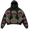 Amerikan Punk Kurukafa 3D Baskılı Kısa Kapüşonlu Sweatshirt Bol Kesim Erkek Kadın Sokak Giyimi