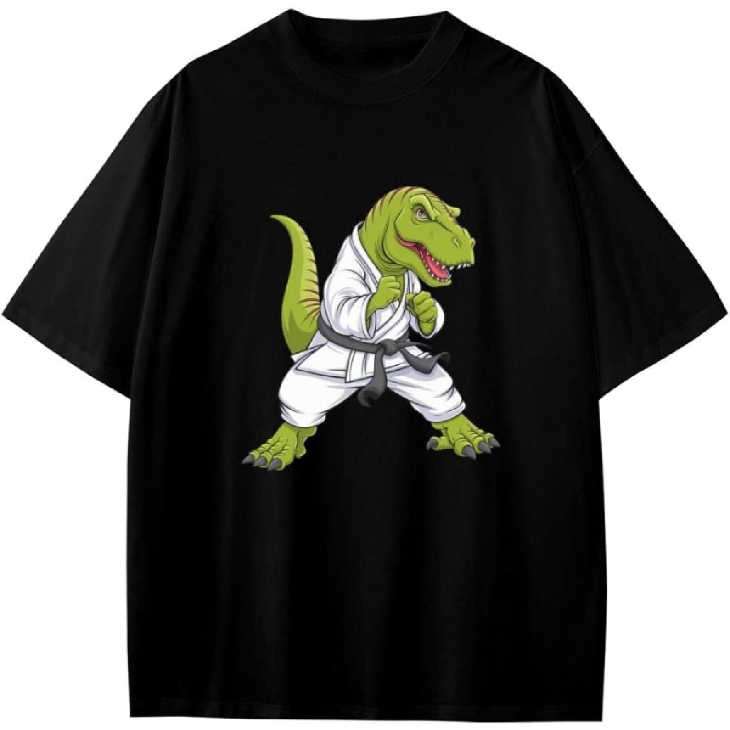 T-Rex Dinosaur Karate Anime Cartoon Gift Girls Boys Teens T-Shirt S
