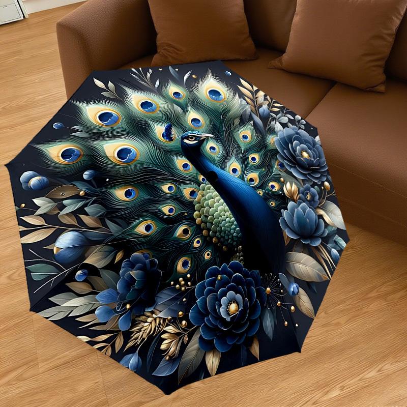 1PC Peacock Flowers Automatic Open/Close Umbrella with Windproof, 8-Rib Sturdy Canopy, Durable Ribs, Fashionable Design,1287a