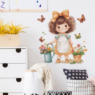 Rustikale kleine Mädchen Schmetterling Hintergrund Dekorationsaufkleber