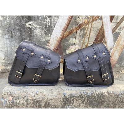 Saddlebags Saddle Panniers For Motorcycle 3 Bags Side Pouch Black Leather Bag