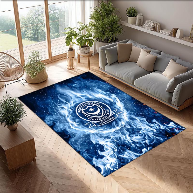 Tappeto Morbido Area Rug con Motivo Calcio Portsmouth FC Antiscivolo Tappeto per Pavimento Interno Tappetino Decorazione Sportiva per Camera da Letto