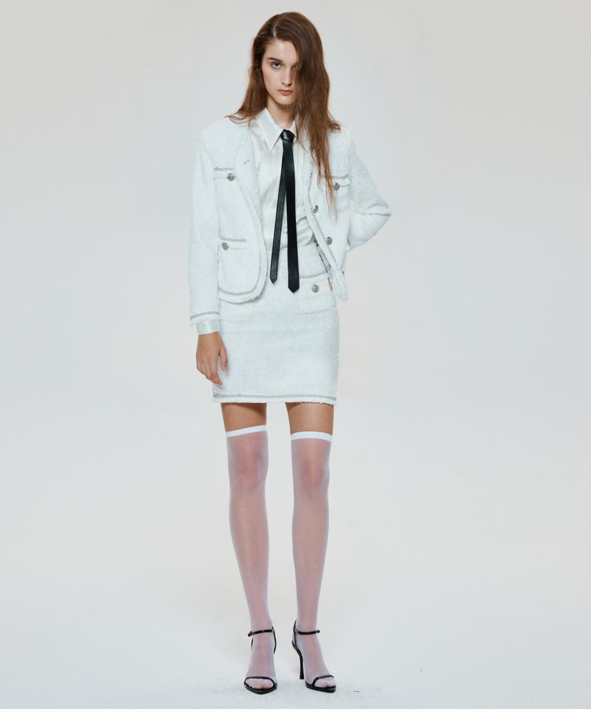 Untage Chain Fringe Tweed Jacket [White(Woman)]_Uto-Fb52