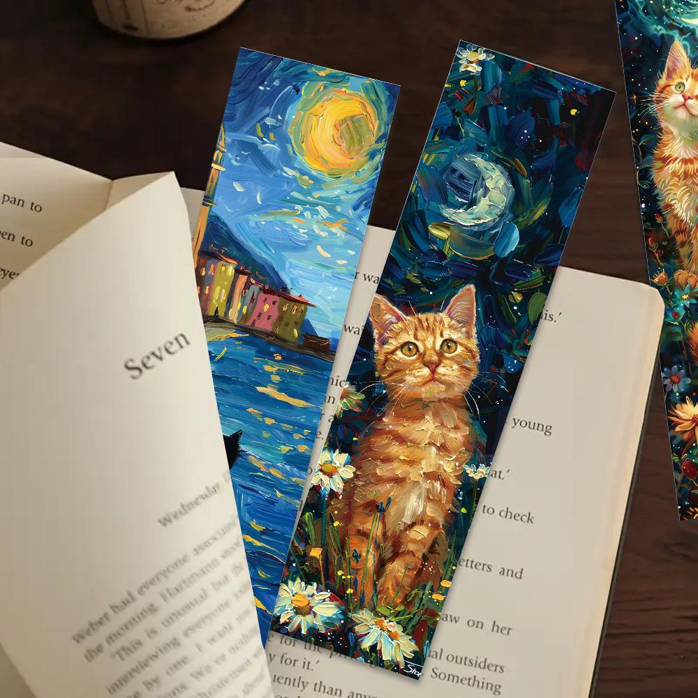 32pcs, Van Gogh series cat bookmarks, suitable for back-to-school season, Christmas, Halloween, teachers, readers, and birthdays