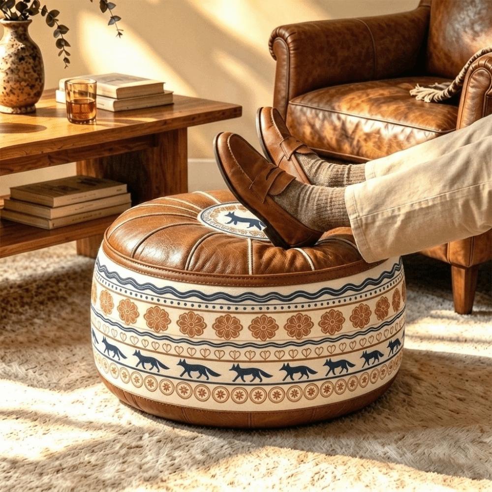 PU Leather Round Sofa Stool Cover Space-Saving Tatami Sitting Mat Storage Leg Bench Apartment