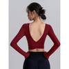Womens Long Sleeve Yoga Top With Built-in Pads Square Neck Slim Fit Quick Dry Sports T-Shirt Running Pilates Gym