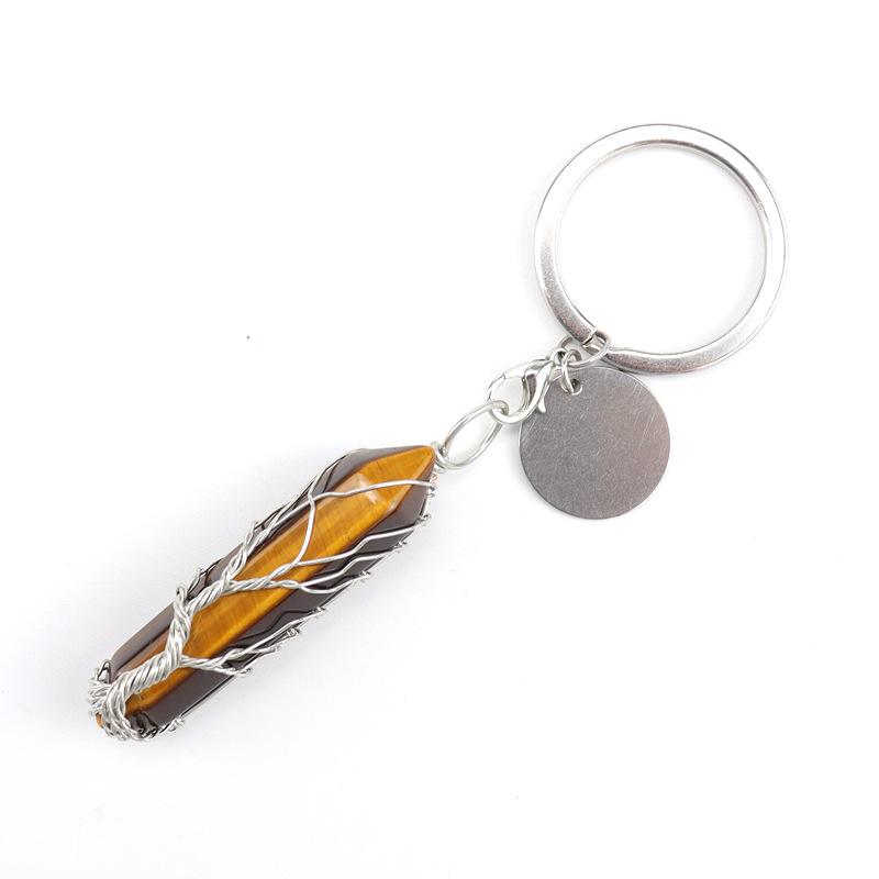 

Natural Crystal Hexagonal Prism Tree Of Life Pendant Keychain Bag Pendant Key Chain K05