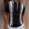 Trendy geometric short-sleeve zip polo, stylish casual top for everyday wear.