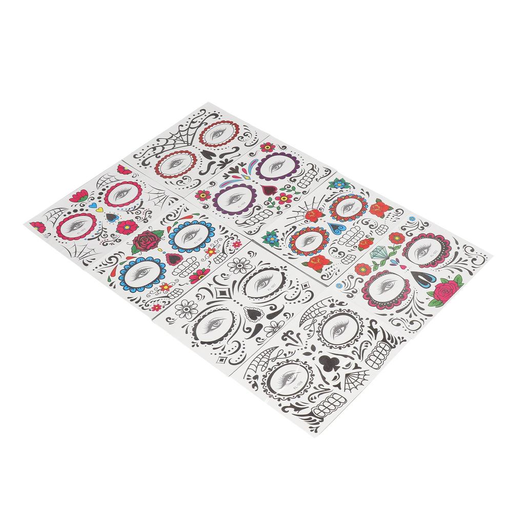 8 Sheet Halloween Face Makeup Tattoo Sticker Water Transfer Temporary Face Tattoo Sticker Set