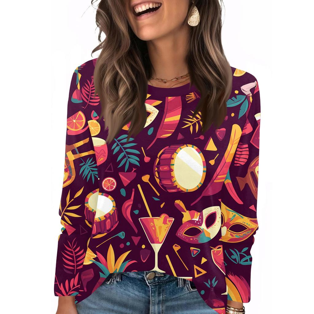 Long Sleeve Shirts For Women Cute Print Graphic Tees Blouses Casual Plus Size Basic Tops Pullover