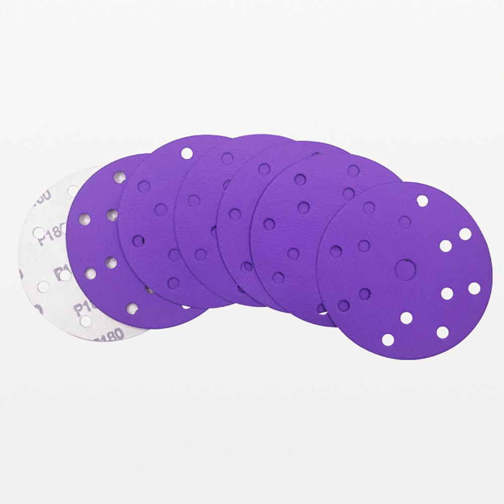 50PCS 6 Inch Ceramic Sanding Discs,6 Inch 15 Hole Hook and Loop Backing Sandpaper for DA Sander Wood Metal Paint Finish