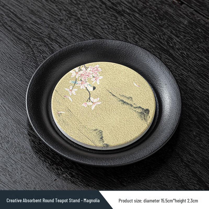 Black Pottery Retro Absorbent Tea Tray