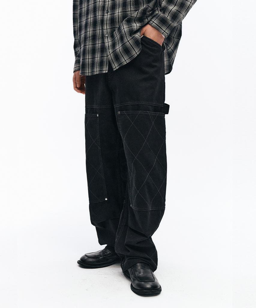 INTEMPOMOOD Honeycomb Double Knee Work Pants_Black