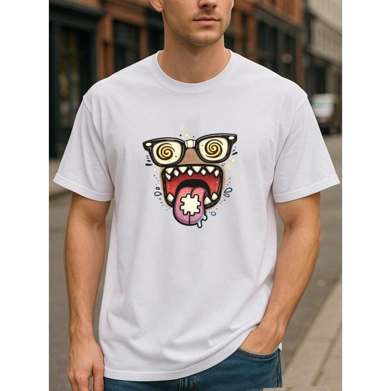 

Big Mouth Monster Weird Personality Style Comfort T-Shirt, Men s T-Shirt, Men s Casual Short-Sleeved Round-neck Patterned Printed T-Shirt, Daily Top S белый
