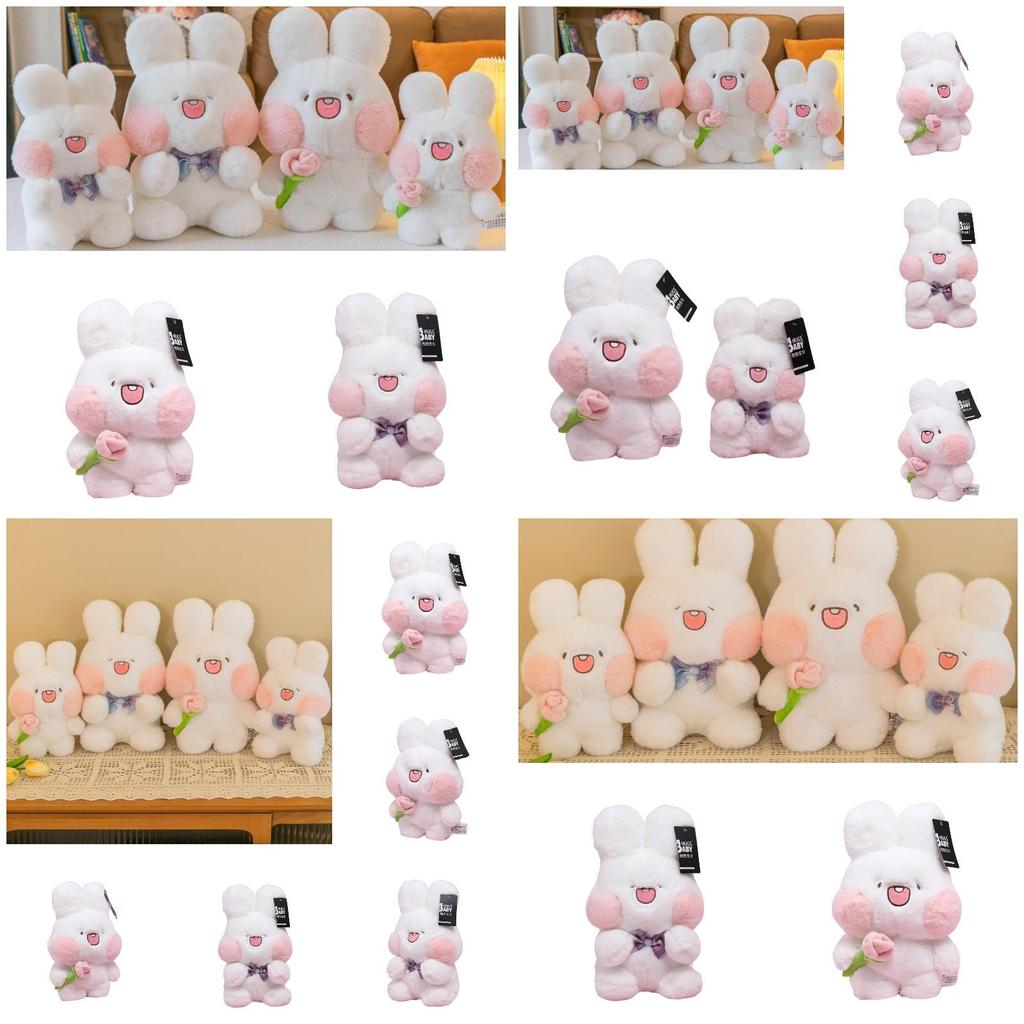 Adorable Plush Bunny Toy With Flower And Bowtie Decorations