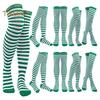 1 Pair Striped Stockings Green White Contrast Color High Elasticity Anti-slip Over Knee Length Soft Breathable Holiday Christmas Stage Performance