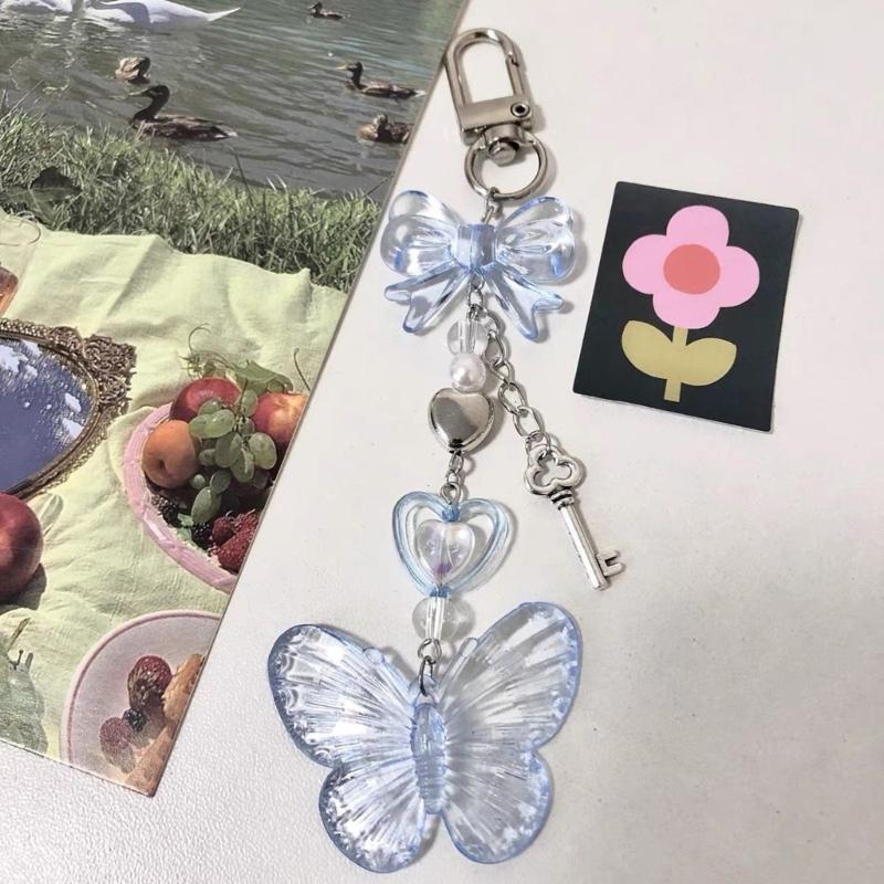 Butterfly Heart Bead Pendant Phone Charm Hangings Rope Cute Phone Chain Strap Bag Decoration Lanyard Keychain Accessory